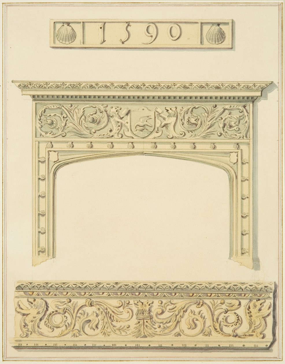 Camino e trave nella stanza superiore e cornice nella stanza inferiore, 9 Small Street da Joseph Manning