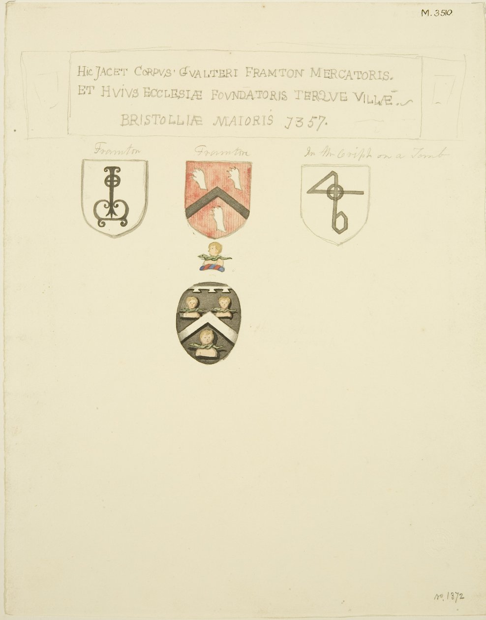 Stemmi sulla tomba di Framton [Frampton] 1357 da Joseph Manning