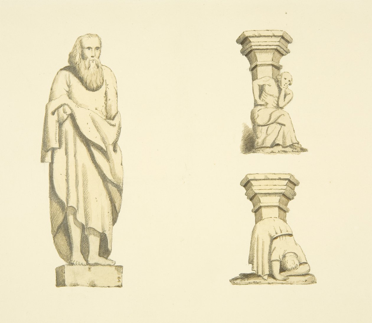 Figura e due capitelli nelle nicchie della torre di St Mary Redcliffe da Joseph Manning