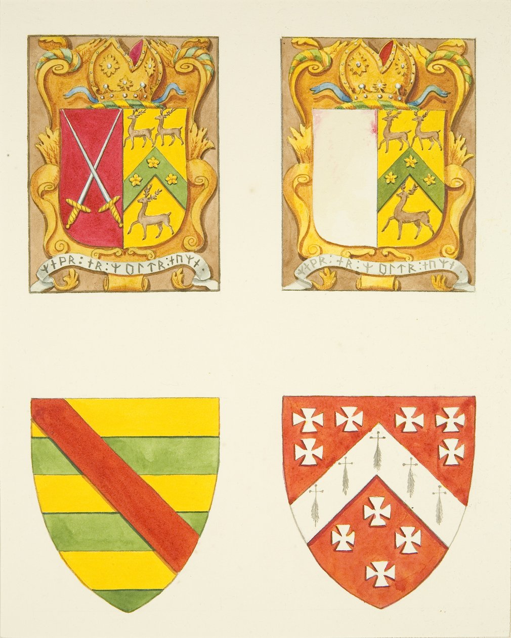 Quattro stemmi - due in una finestra vicino al campanile, cattedrale di Bristol da Joseph Manning