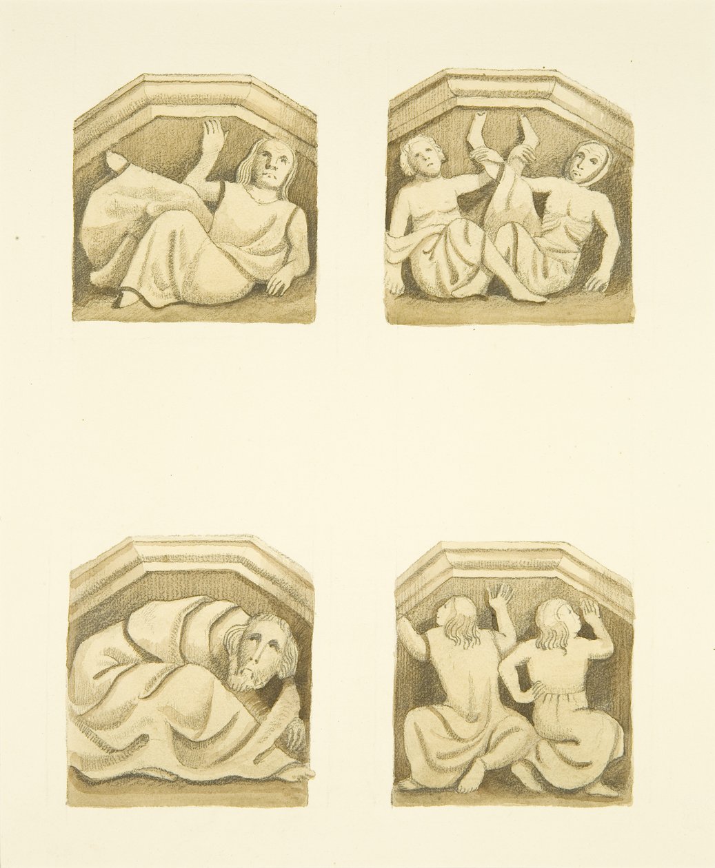 Quattro mensole nel portico nord (originariamente supportanti statue) di St Mary Redcliffe da Joseph Manning