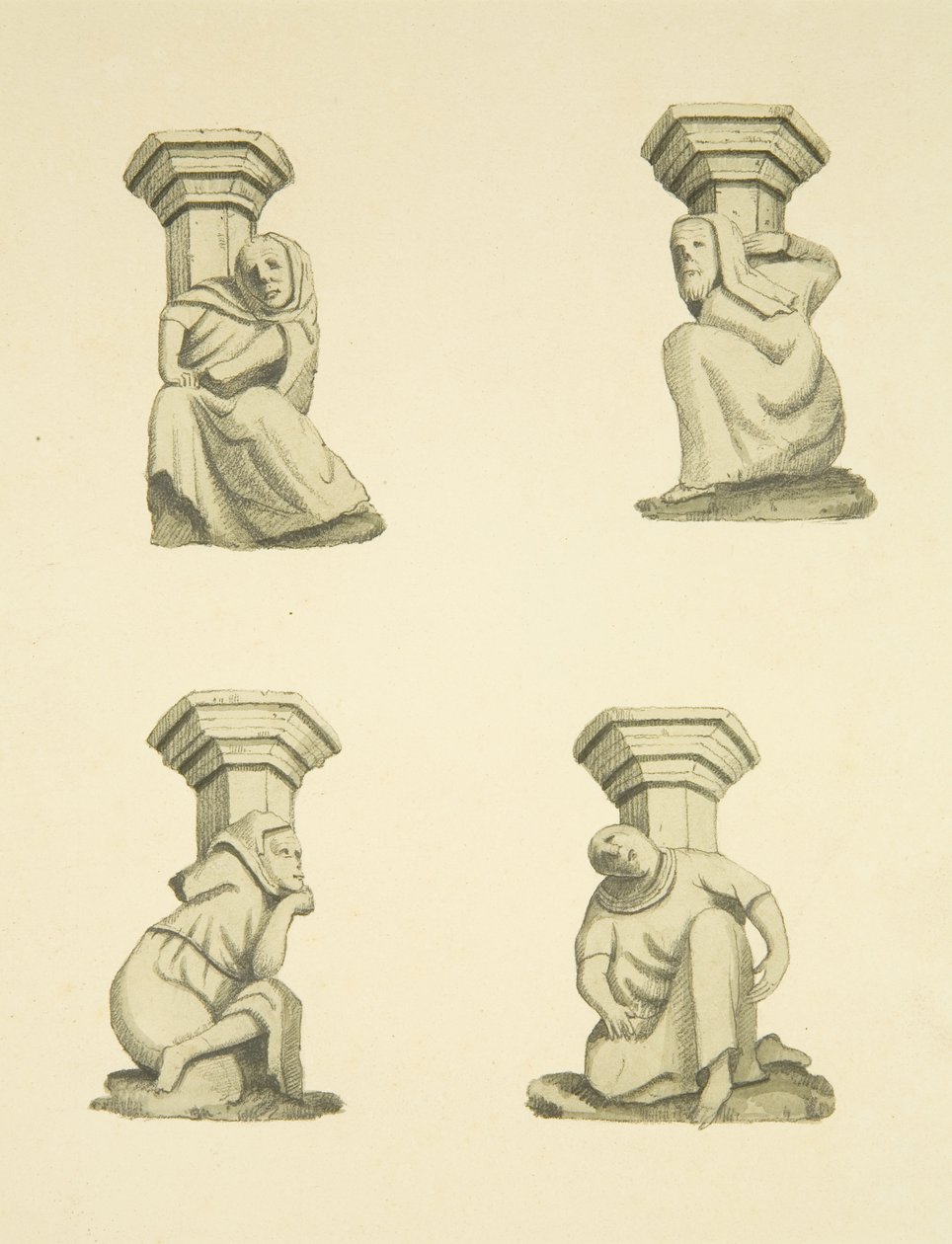 Quattro capitelli sulla torre (originariamente supportanti statue) di St Mary Redcliffe da Joseph Manning