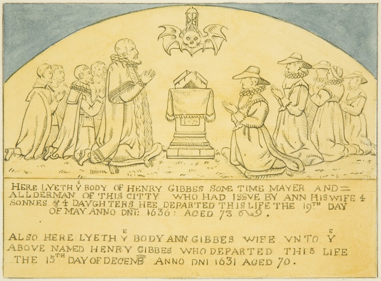 Ottone di Gibbes fissato al muro vicino alla porta sud di San Giacomo da Joseph Manning