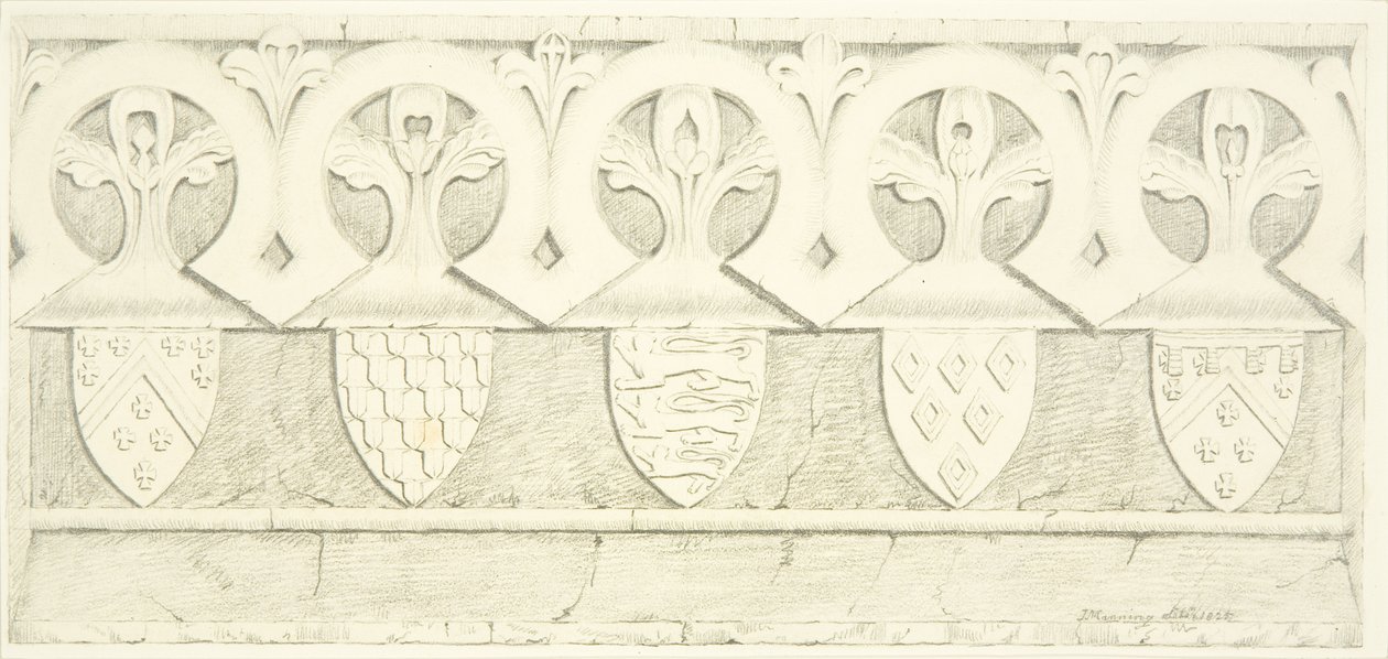Fregio gotico e stemmi nella sala della sagrestia della cattedrale di Bristol da Joseph Manning
