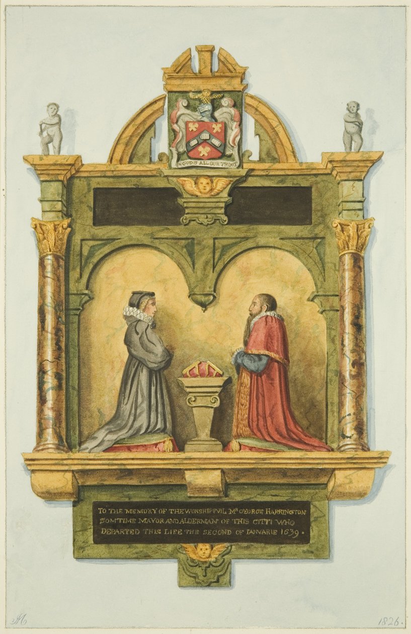 Monumento di Harrington sopra la porta della sagrestia nella Chiesa di San Pietro da Joseph Manning
