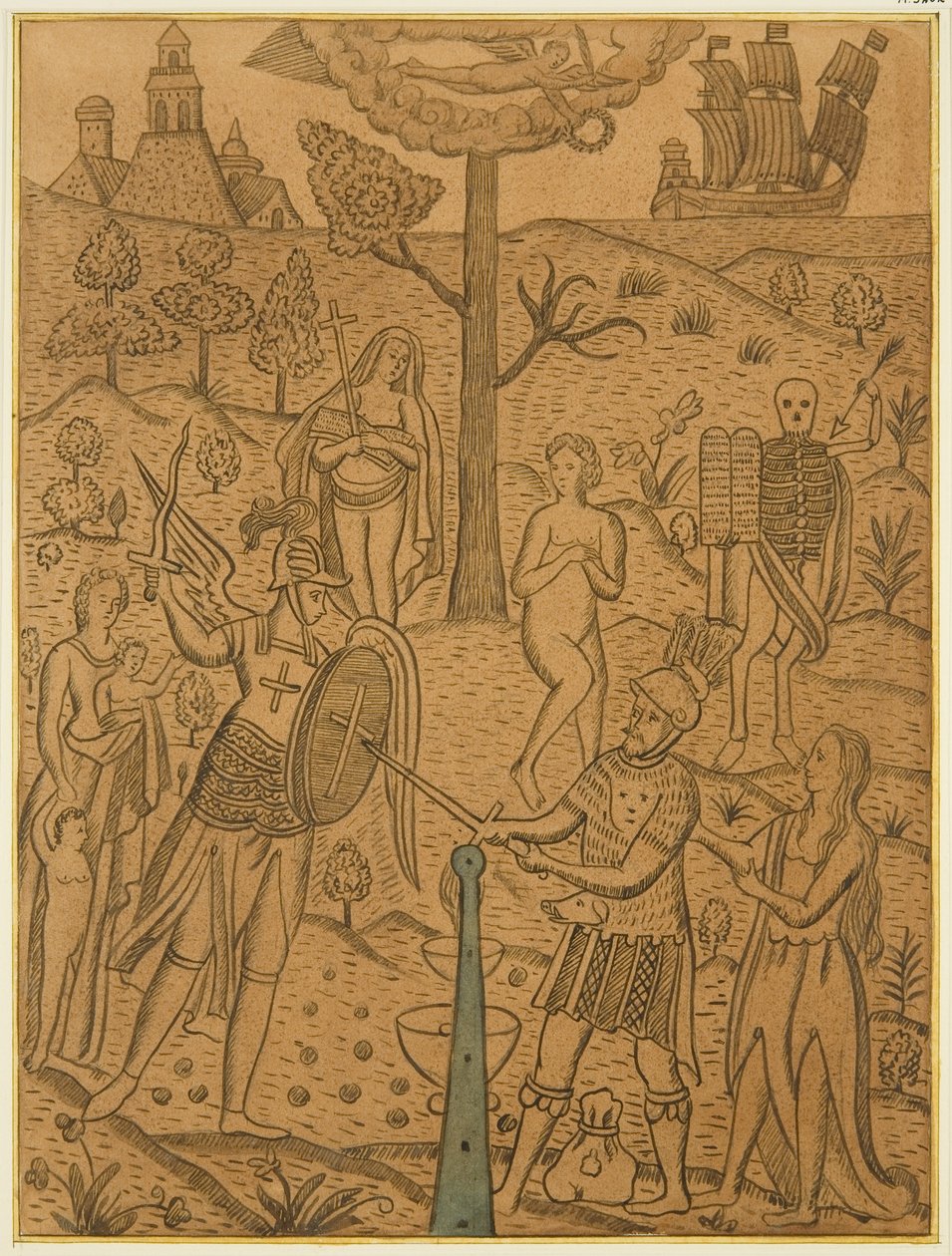 Pannello da un Vecchio Baule di Quercia nell