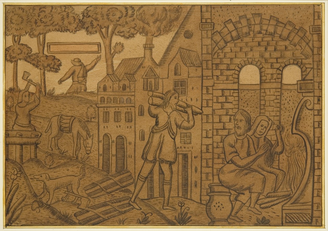 Pannello da un vecchio baule di quercia nell