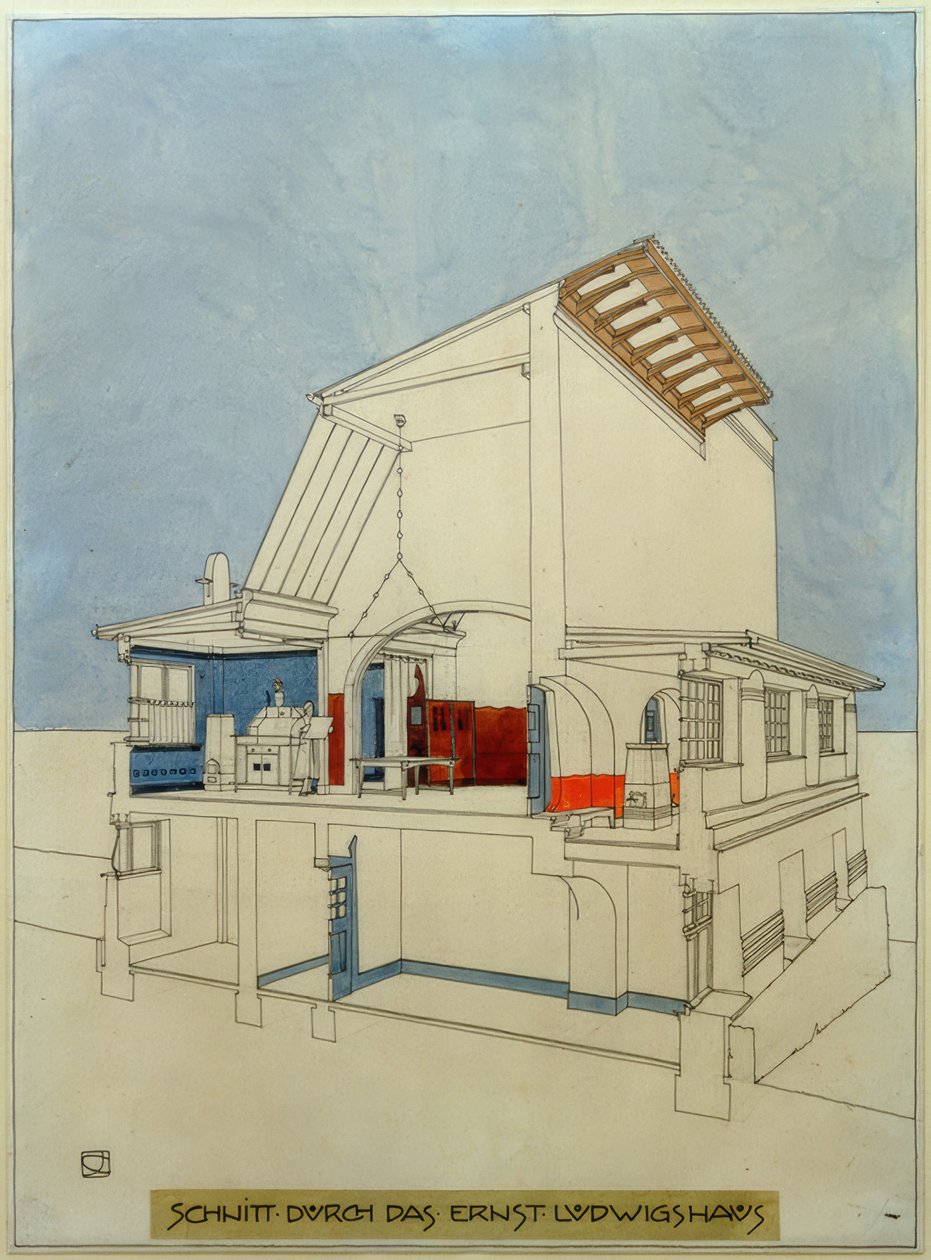 Sezione attraverso la Ernst-Ludwigs-Haus da Joseph Maria Olbrich