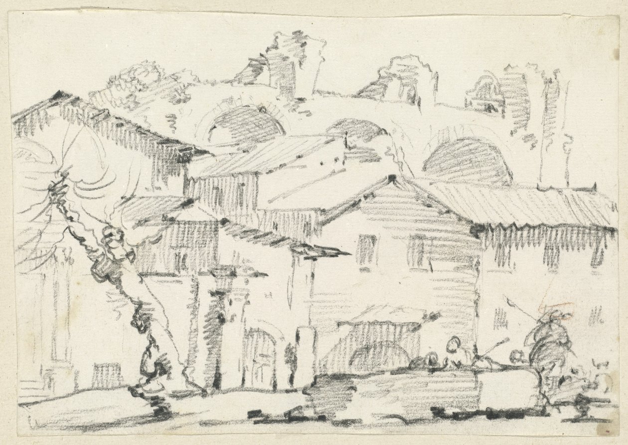 Case sul lato nord del Foro con la Basilica di Massenzio oltre da Joseph Marie Vien