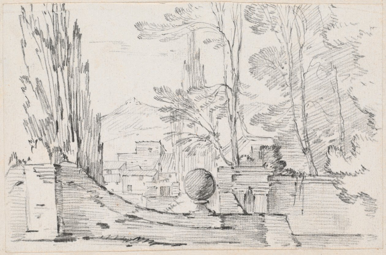 Veduta oltre il muro di un giardino italiano da Joseph Marie Vien