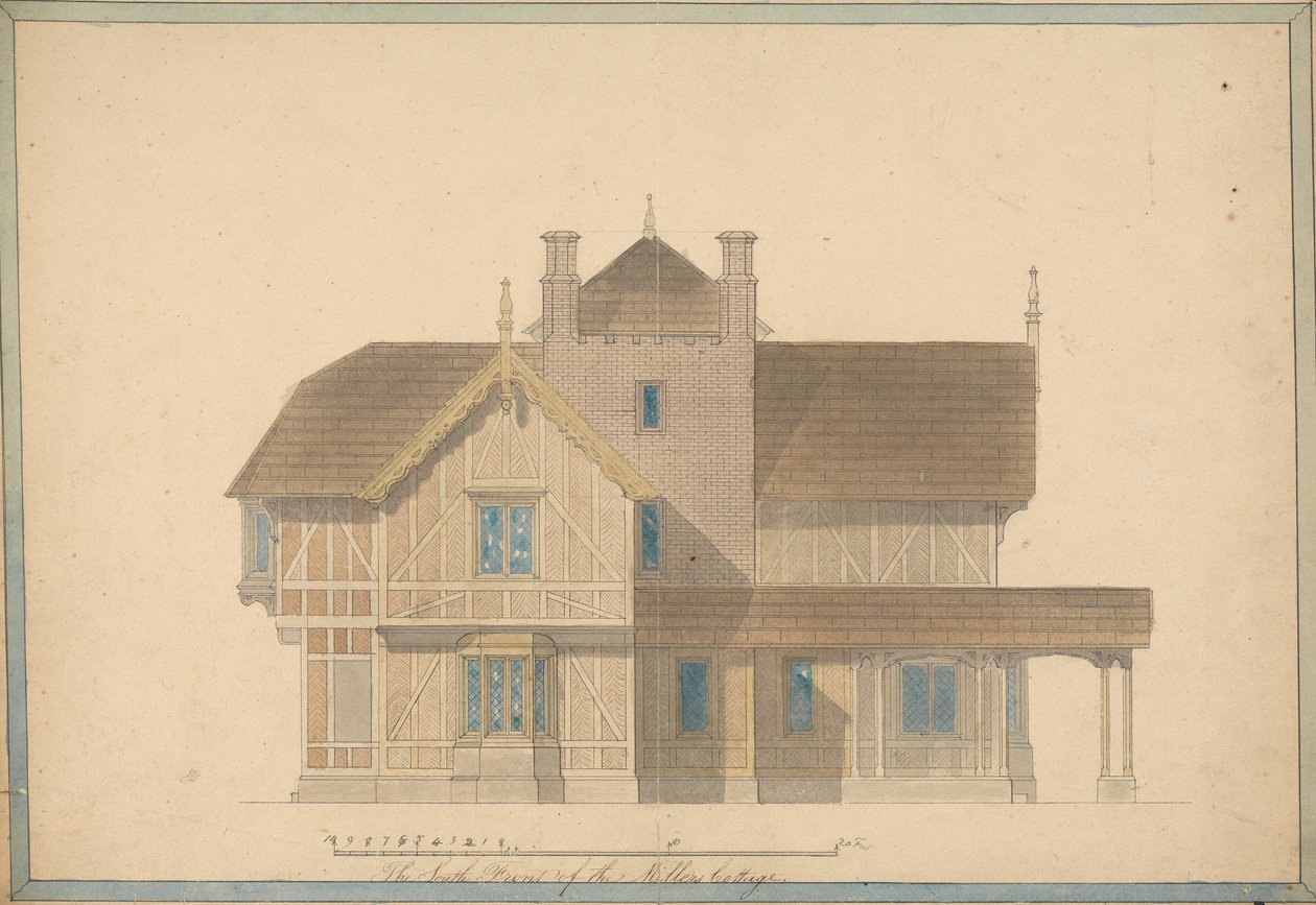 Il Cottage del Mugnaio a Chatsworth: Elevazione Frontale Sud da Joseph Michael Gandy