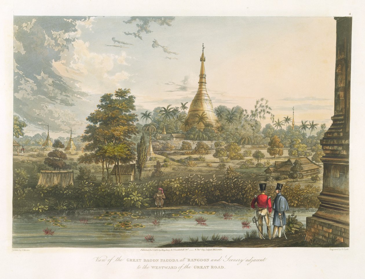 Veduta della Grande Pagoda Dagon a Rangoon da ovest, inciso da Henry Pyall (1795-1833) 1825-26 da Joseph Moore