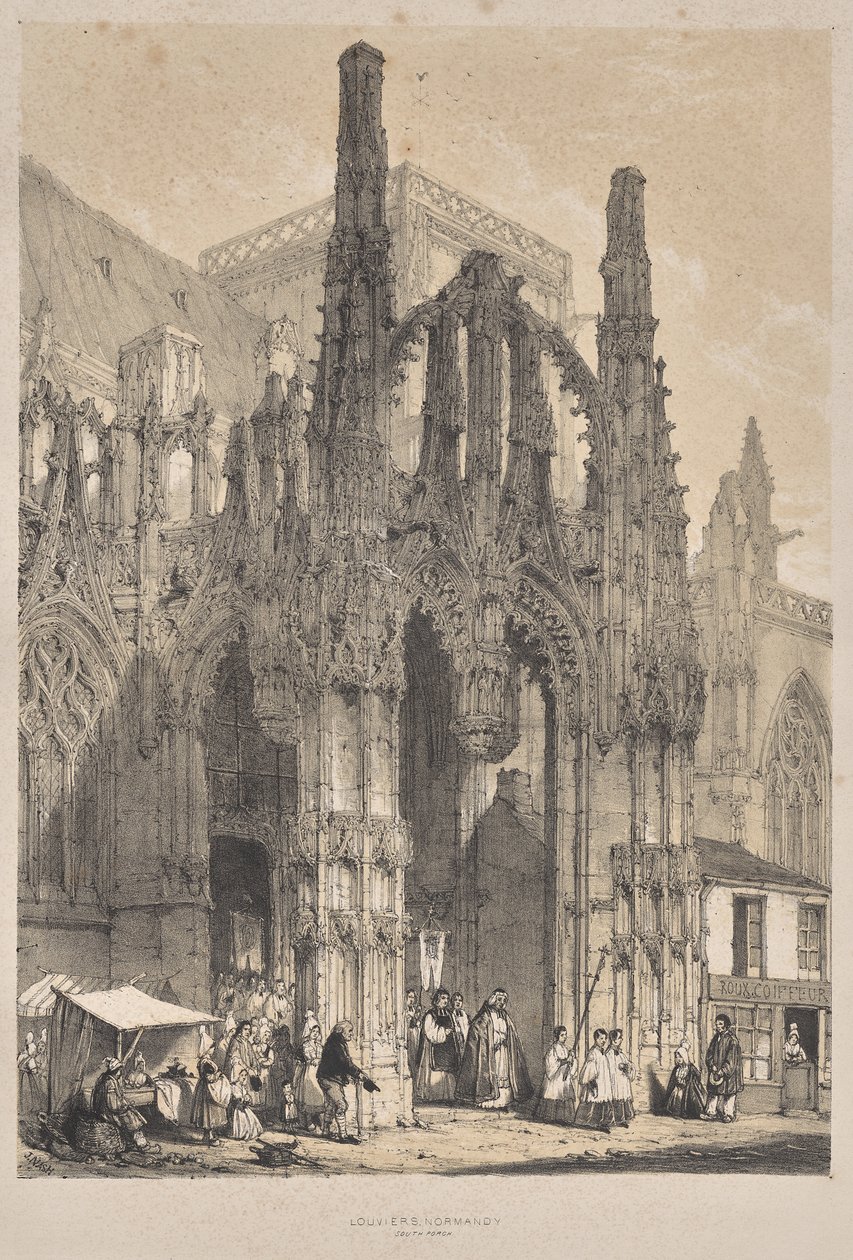 Architettura del Medioevo: Louviers, Normandia, Portico Sud da Joseph Nash