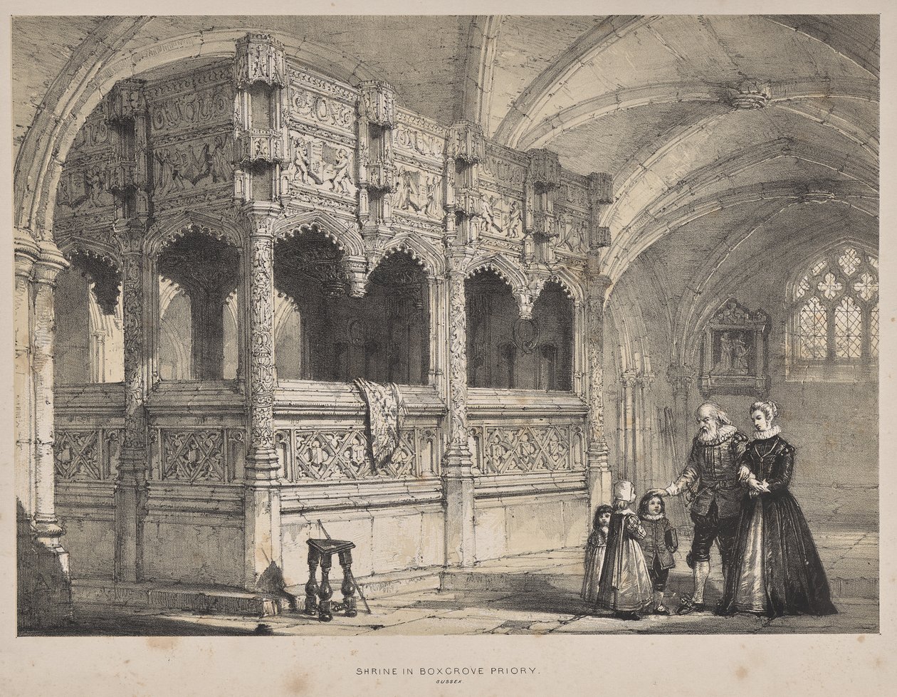 Architettura del Medioevo: Santuario della Contessa de la Warre nel Priorato di Boxgrove, Sussex da Joseph Nash