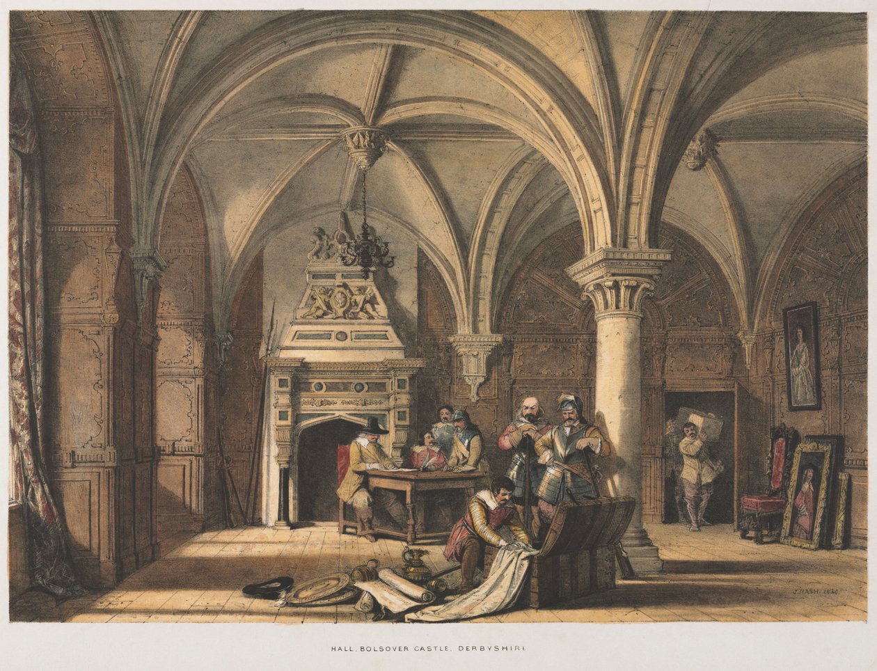 Sala, Castello di Bolsover, Derbyshire, 1840 da Joseph Nash