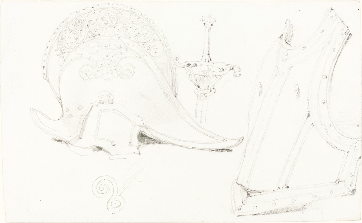Studio di un elmo, corazza e spada da Joseph Nash