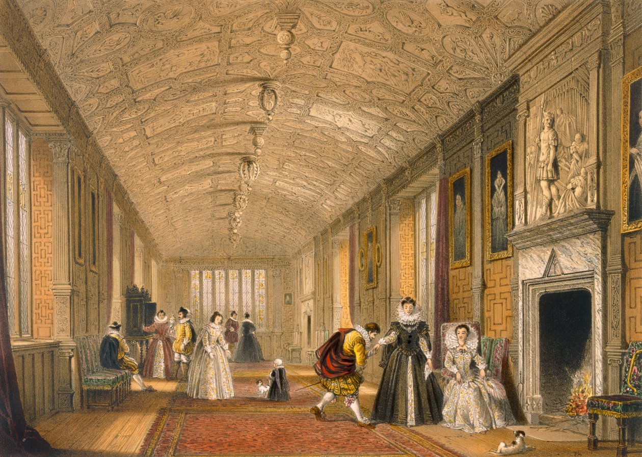 La lunga galleria a Lanhydrock, Cornovaglia, 1600 da Joseph Nash