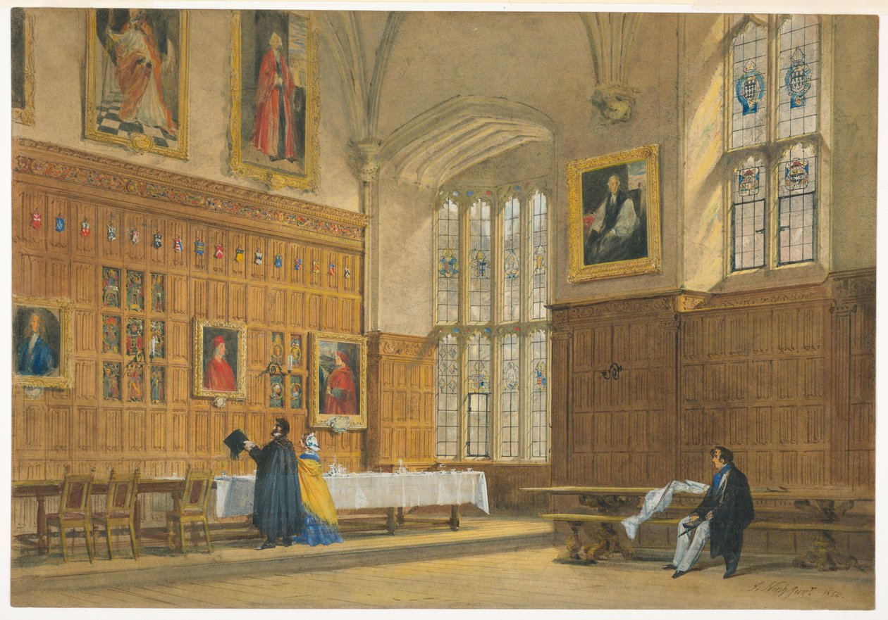 Disegno, Veduta della sala da pranzo del Magdalen College, Oxford, 1856 da Joseph Nash The Elder