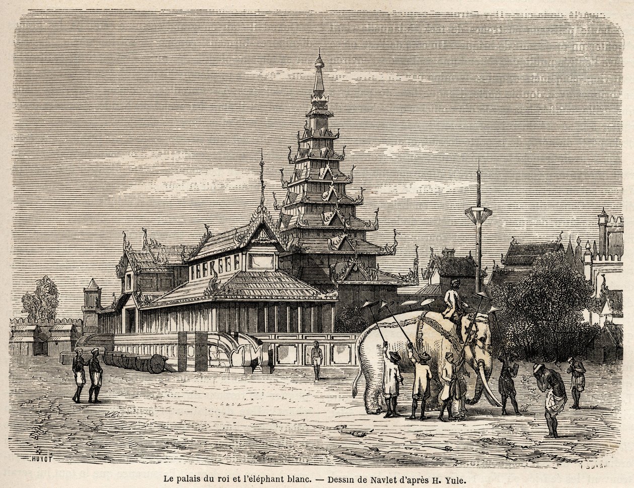 Il palazzo del Re di Ava, ad Amarapoura (attuale Birmania). Disegno di Navlet per illustrare il viaggio nel regno di Ava, nel 1855, del Capitano Henri Yule del corpo del genio bengalese. Incisione in "Le tour du monde, nouveau journal des voyages" da Joseph Navlet