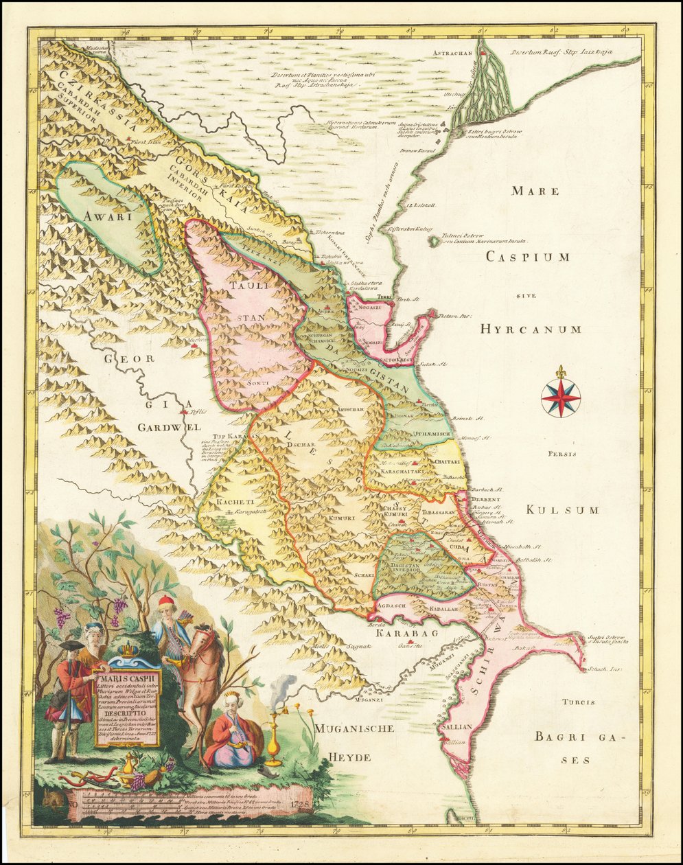 Carta del 1728 della regione del Mar Caspio occidentale di Joseph Nicholas de L
