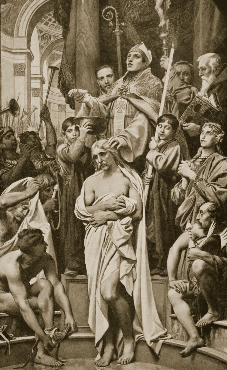 Il battesimo di Clodoveo, Reims, 496 d.C., illustrazione da 