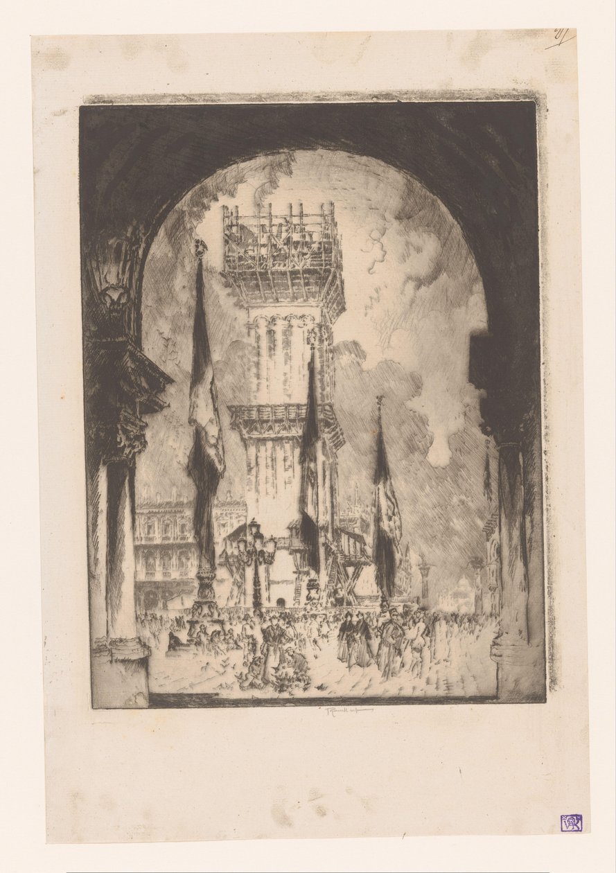 Campanile di Venezia in restauro da Joseph Pennell (signed by artist)