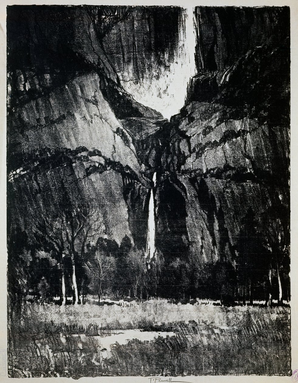 Ai piedi della cascata, di Joseph Pennell (1857-1926), incisione da Joseph Pennell