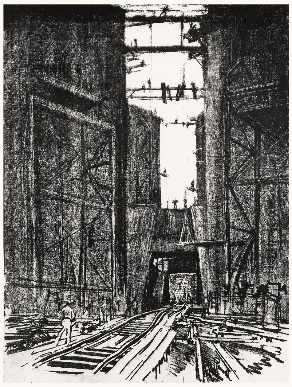 In Fondo alla Chiusa di Gatun, tavola IV da Il Canale di Panama di Joseph Pennell, 1912 da Joseph Pennell