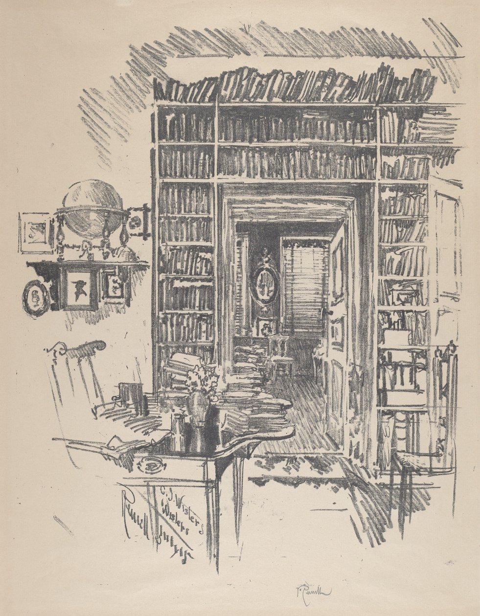 Sala dei libri a casa del Dr. Wister, 1912 da Joseph Pennell