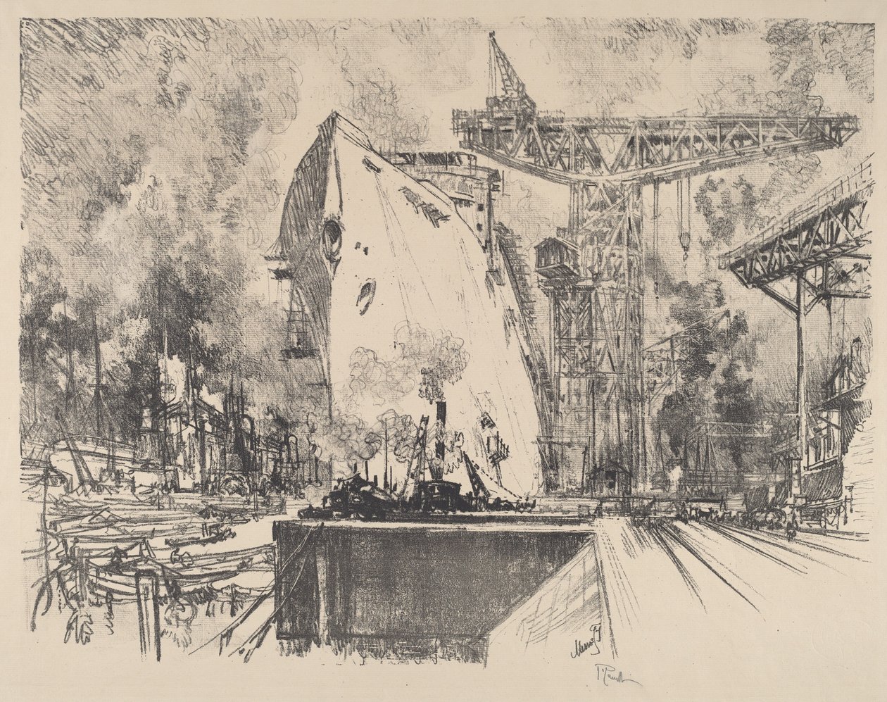 Costruzione della Bismarck, Amburgo da Joseph Pennell