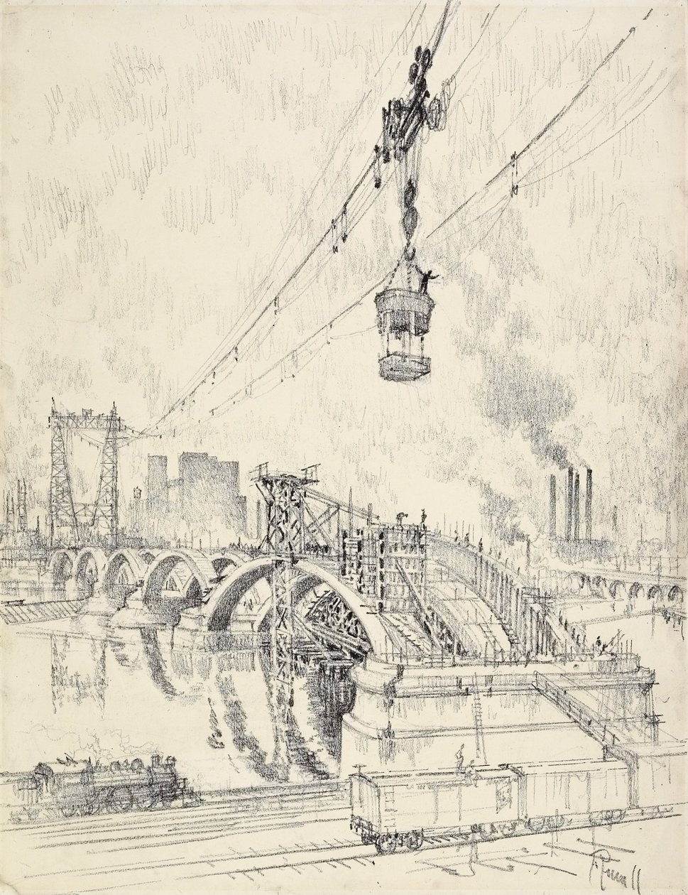 Costruzione del ponte, Minneapolis da Joseph Pennell