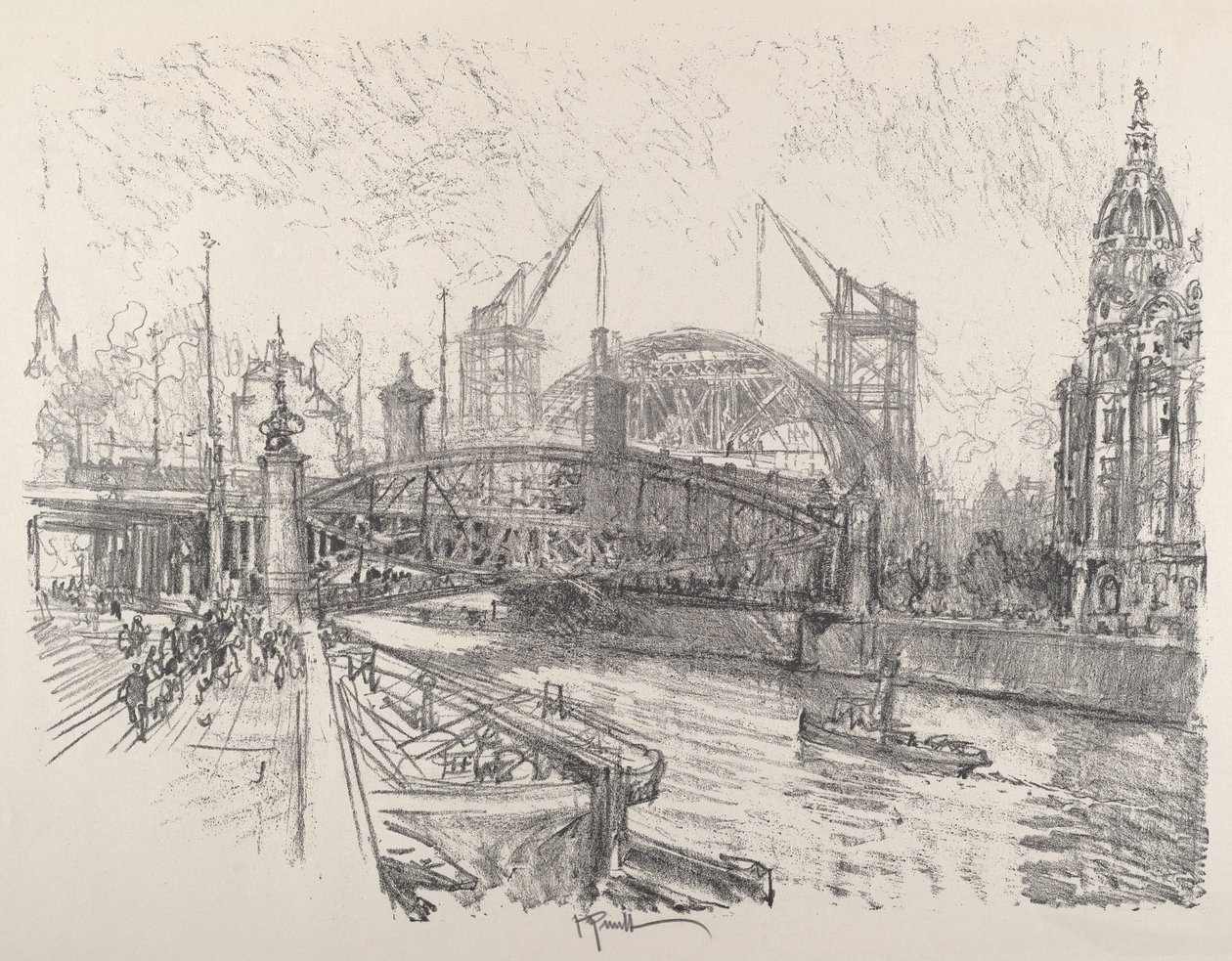Costruzione della stazione di Freidrich-Strasse, 1921 da Joseph Pennell