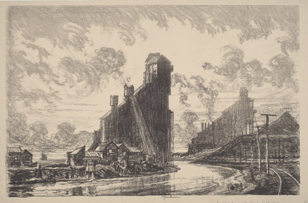 Frantoio di carbone sul fiume da Joseph Pennell