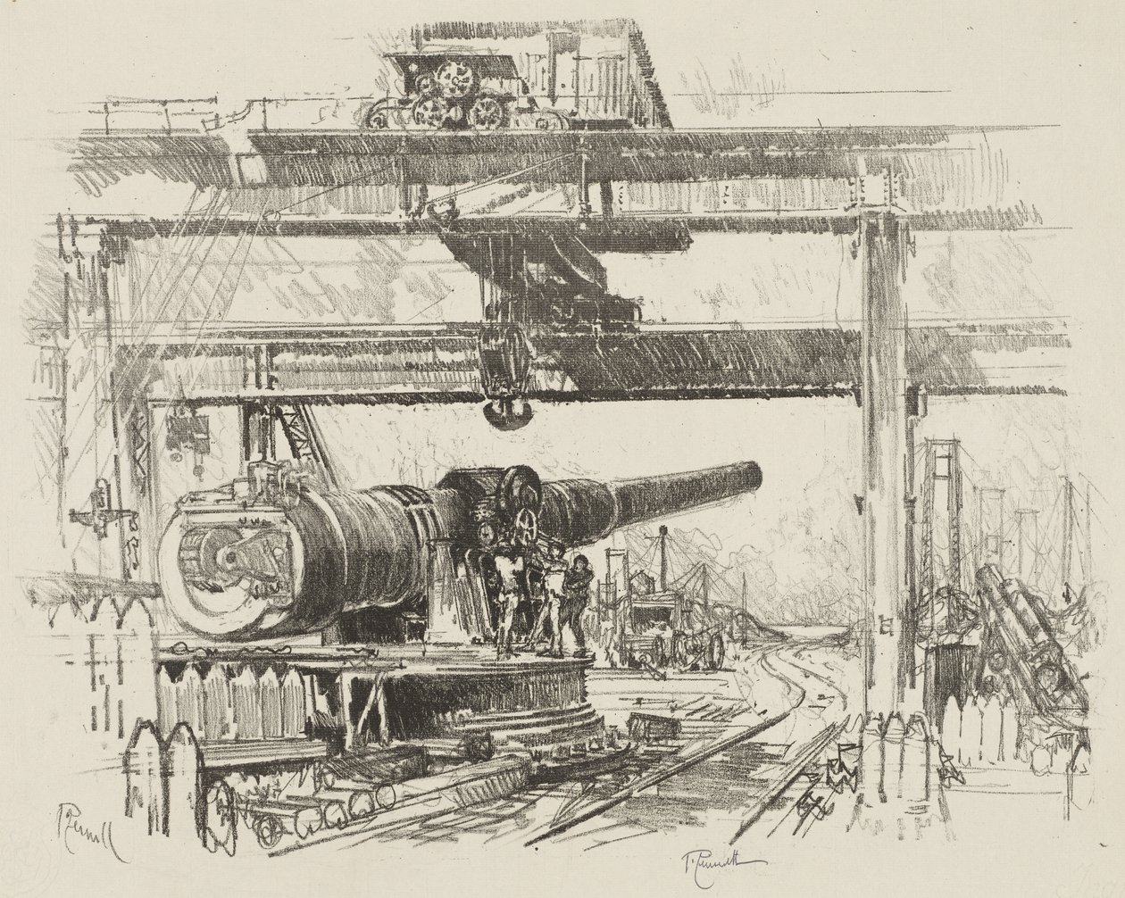 Lavoro di guerra inglese: Test del cannone da Joseph Pennell