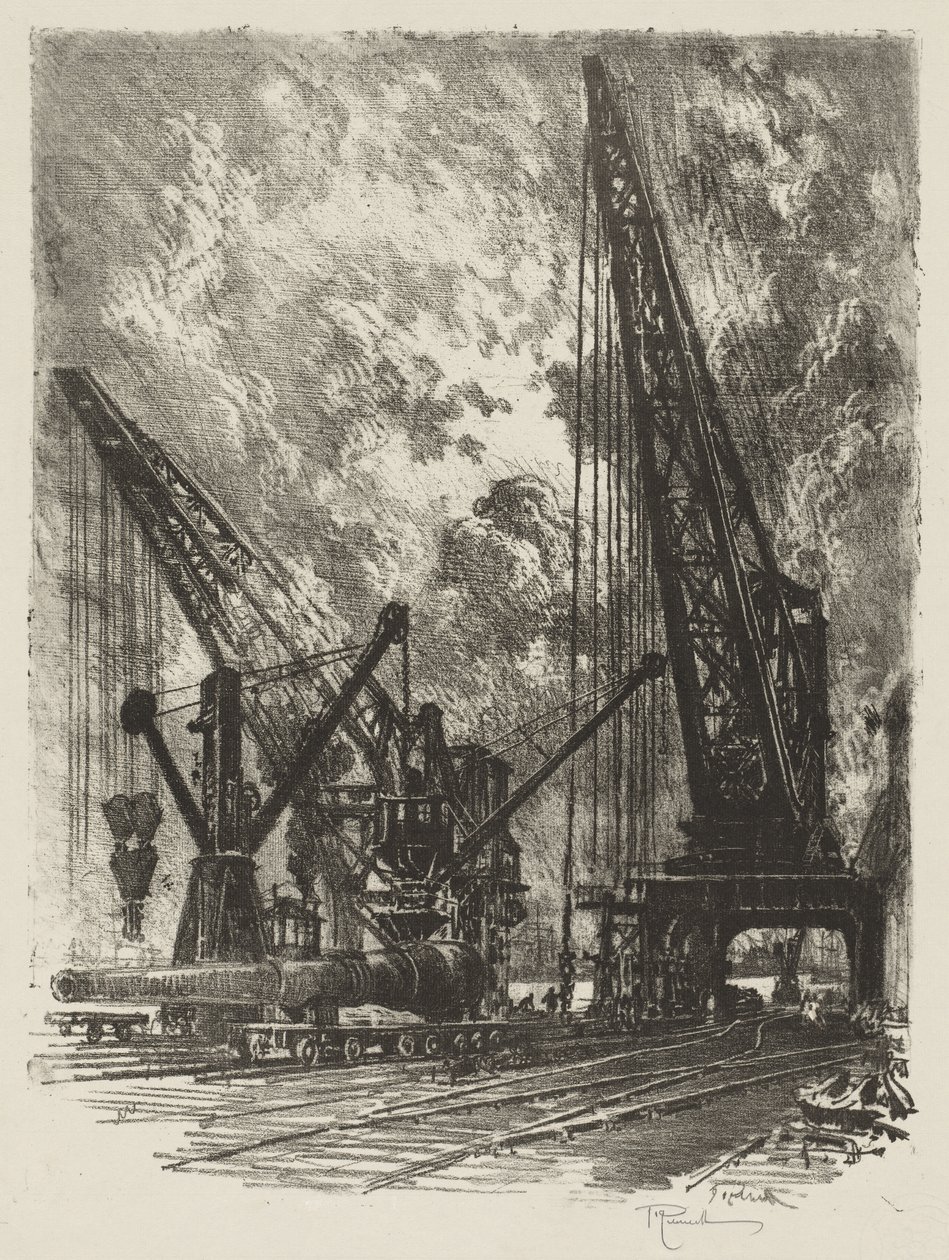 Lavoro di guerra inglese: Portare via il grande cannone da Joseph Pennell