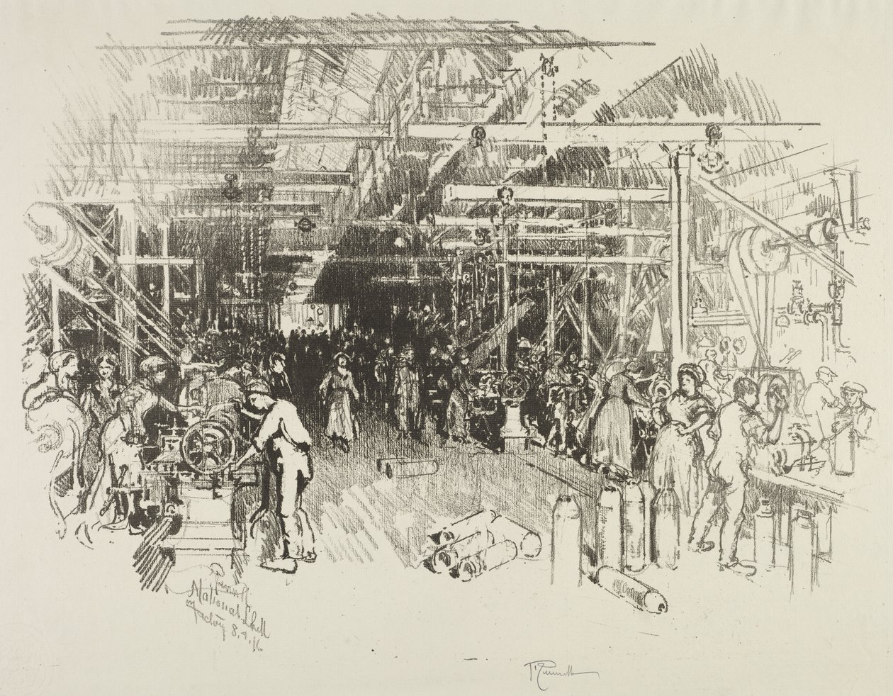 Lavoro di guerra inglese: La fabbrica di proiettili da Joseph Pennell