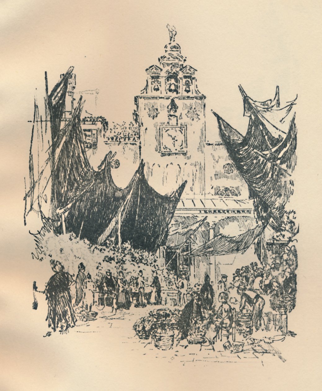 Mercato dei fiori, Venezia, fine XIX-inizio XX secolo, 1925 da Joseph Pennell