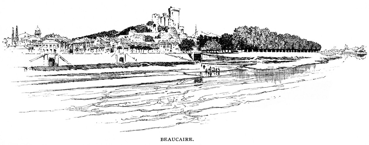 Veduta generale di Beaucaire, con vista sul Rodano. Incisione di Joseph Pennell. da Joseph Pennell