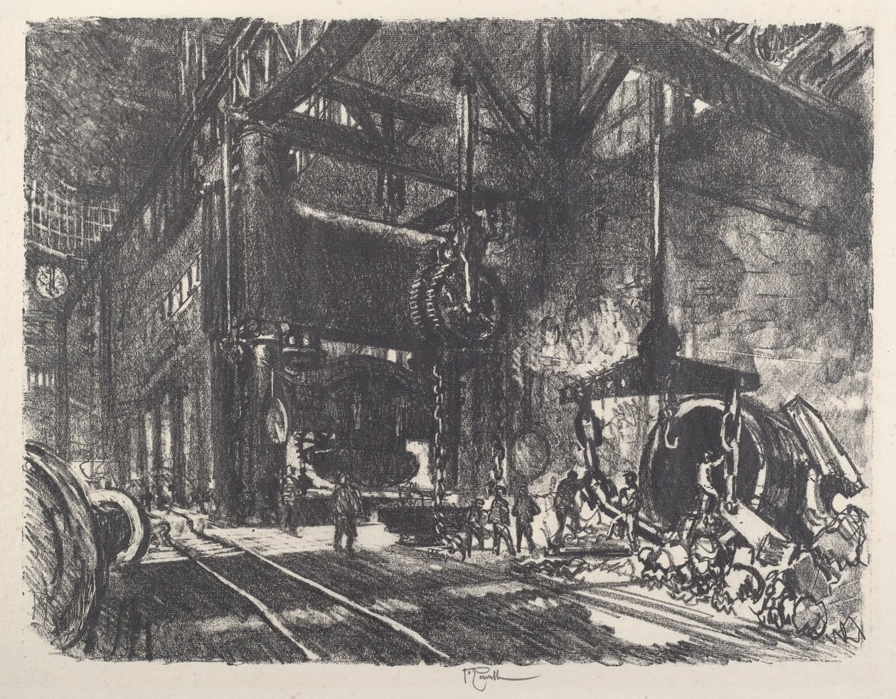 Nel paese di Brobdingnag, la pressa per piegare le piastre corazzate, 1917 da Joseph Pennell