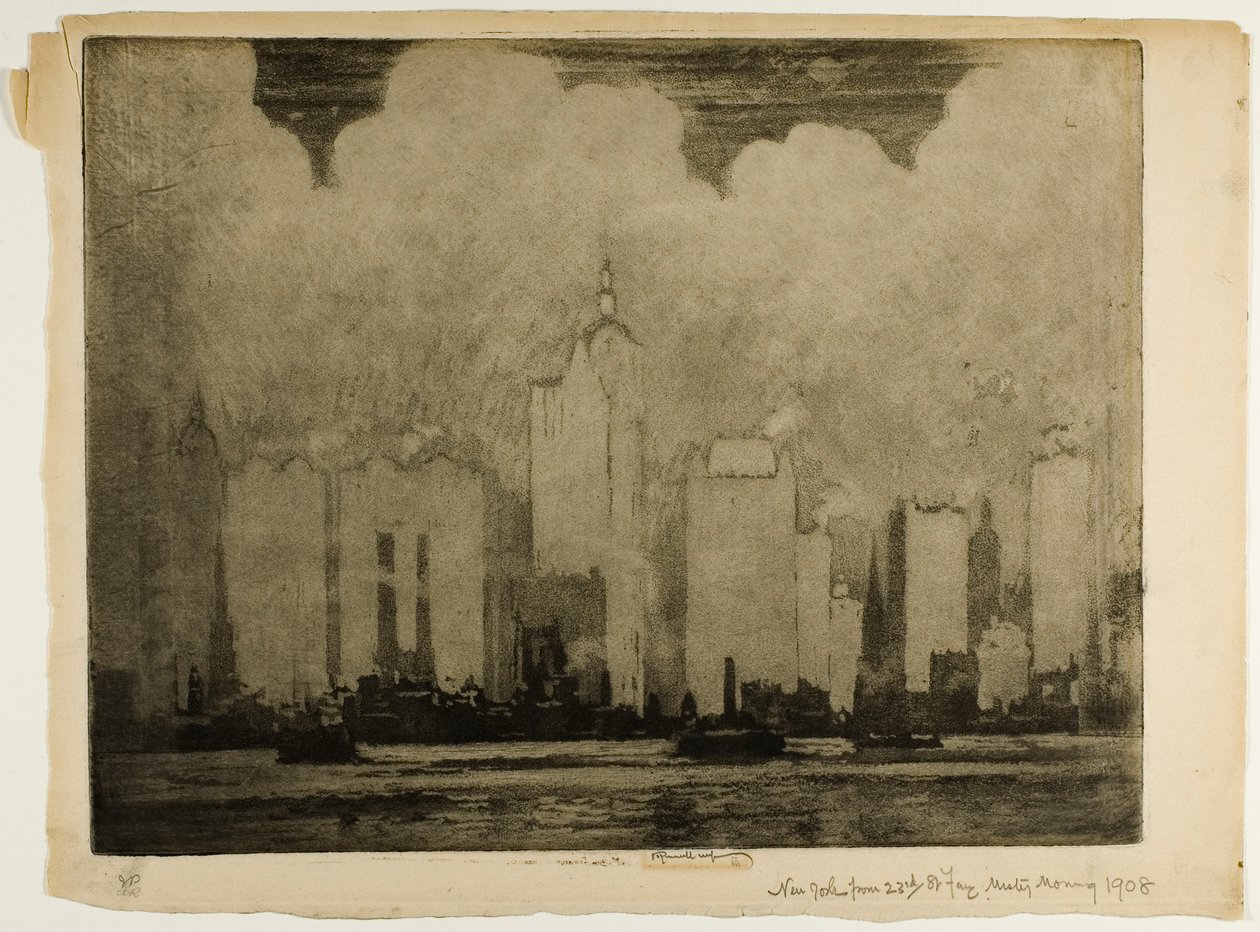 N.Y. dal traghetto della 23a Strada nella nebbia del mattino da Joseph Pennell