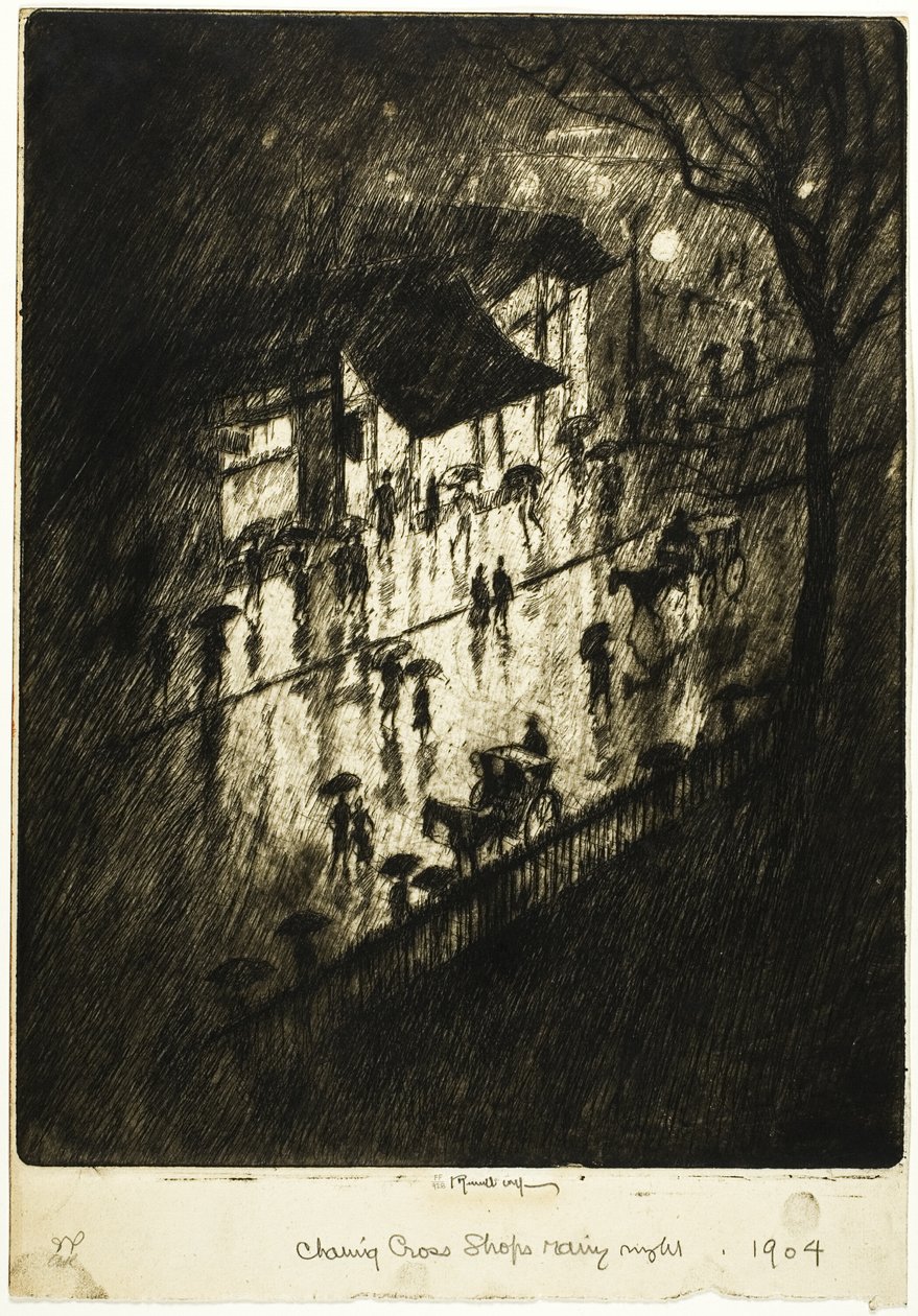 Notte piovosa, negozi di Charing Cross da Joseph Pennell