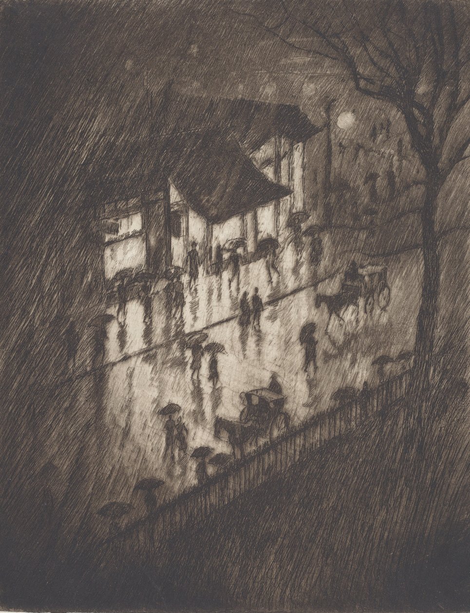 Notte piovosa, negozi di Charing Cross da Joseph Pennell