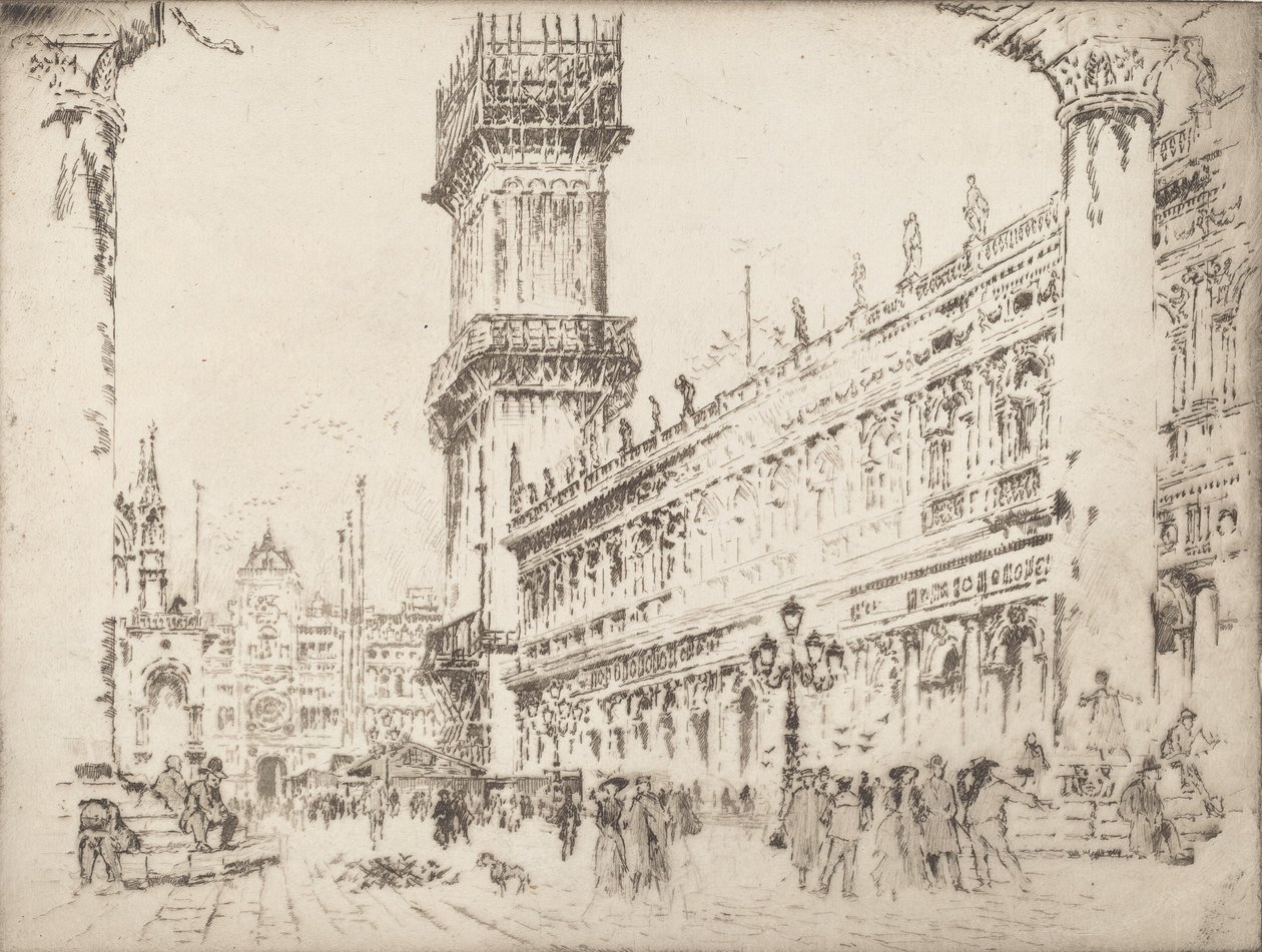 Ricostruzione del Campanile, Venezia, No.II, 1911 da Joseph Pennell