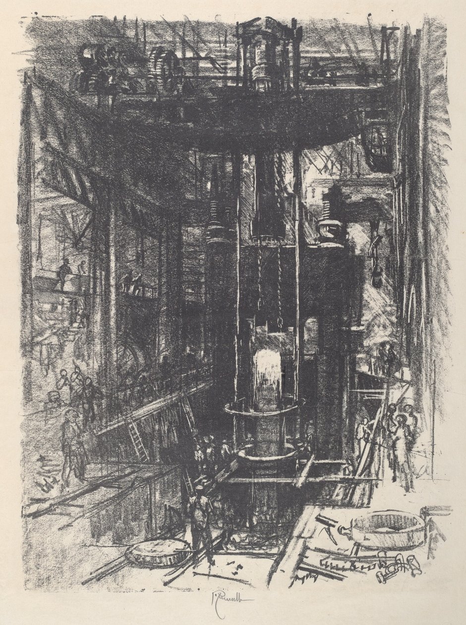 Forgiatura di un cannone da un lingotto da Joseph Pennell
