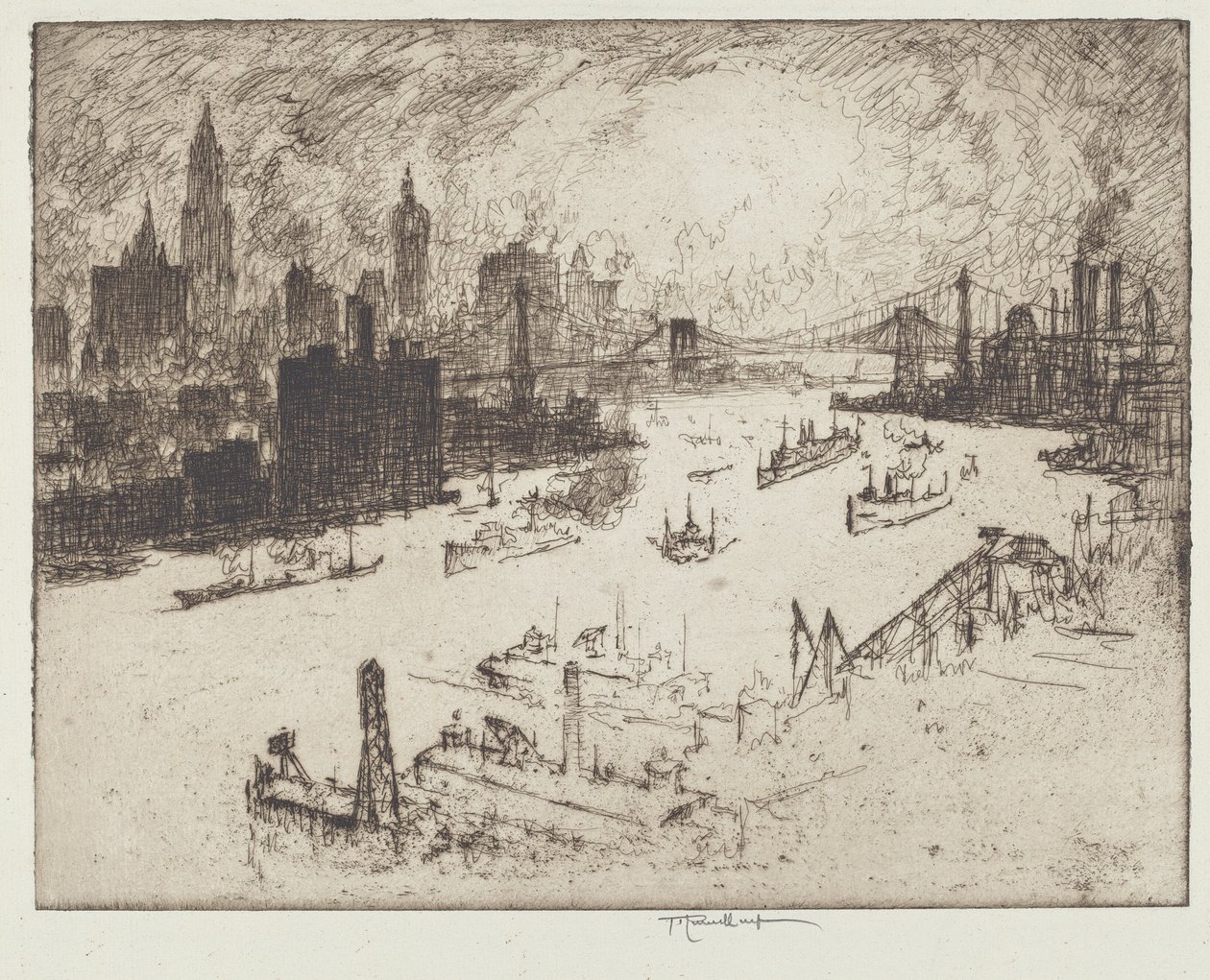 Tramonto, dal Ponte di Williamsburg da Joseph Pennell