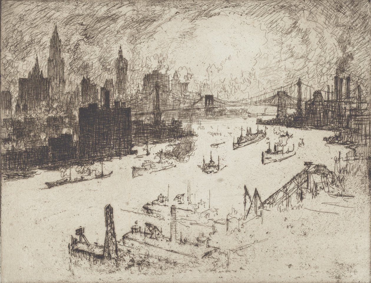 Tramonto, dal Williamsburg Bridge, 1915 da Joseph Pennell