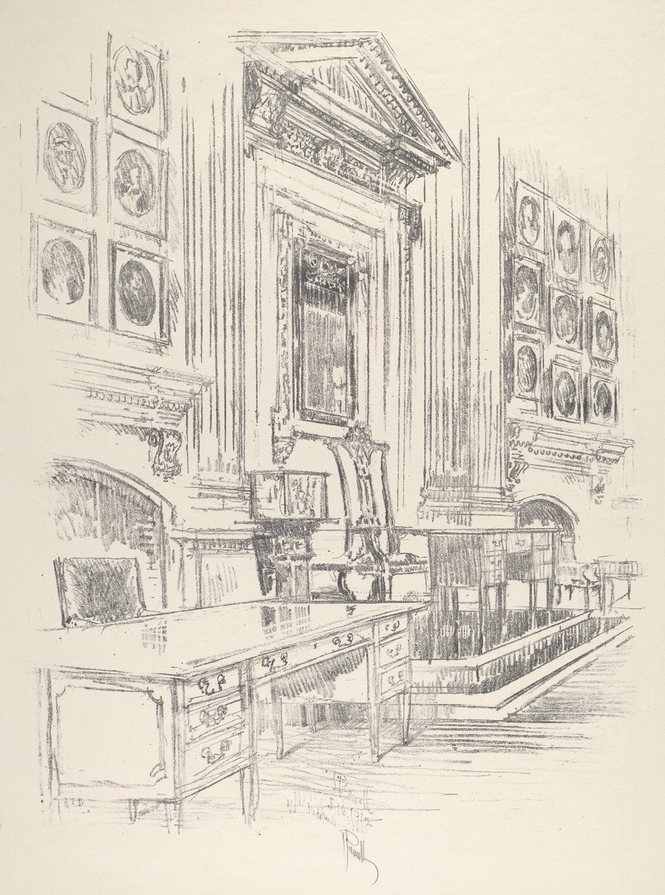 Tavolo e sedia, Sala dei Firmatari, Independence Hall, 1912 da Joseph Pennell