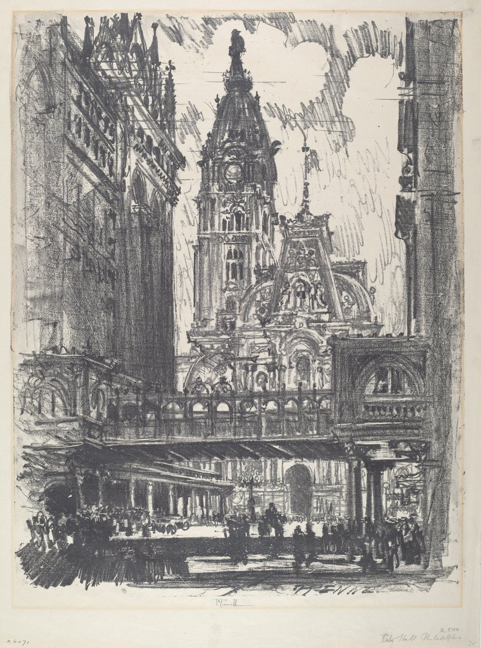 Il municipio e il ponte su Market Street da Joseph Pennell