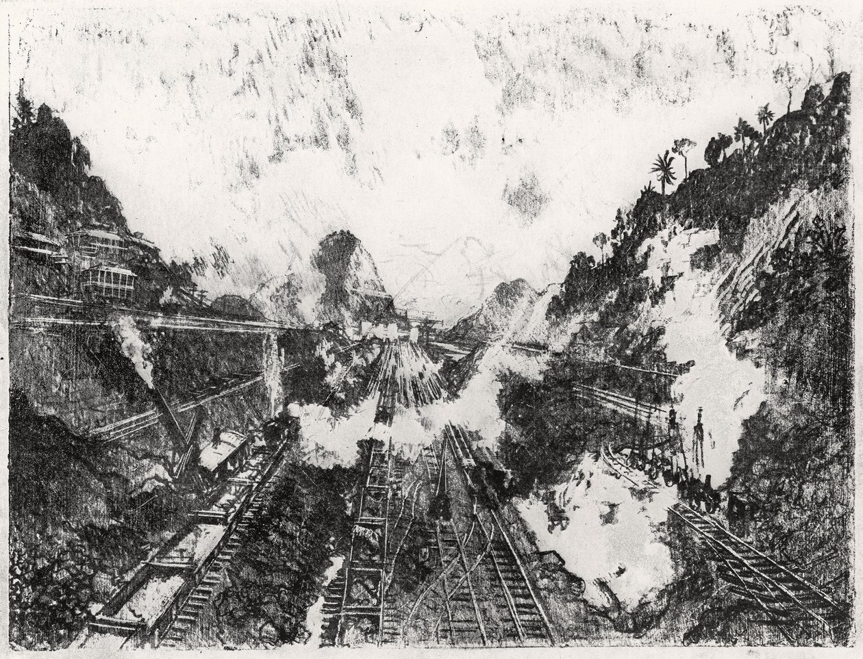 Il Taglio Verso Ancon Hill, tavola XVII da Il Canale di Panama di Joseph Pennell, 1912 da Joseph Pennell