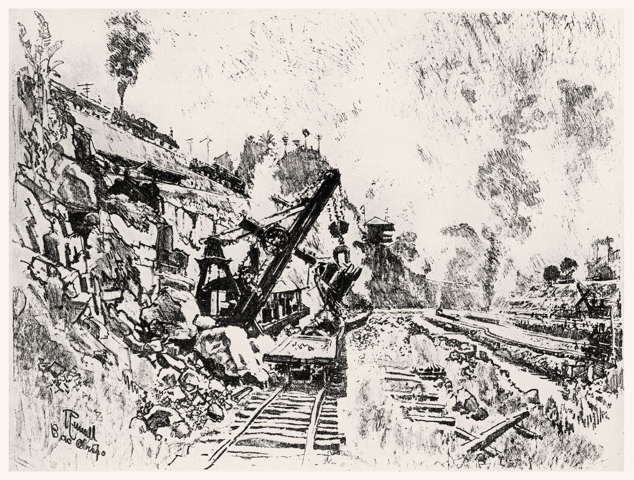 Il Taglio a Bas Obispo, tavola XI da Il Canale di Panama di Joseph Pennell, 1912 da Joseph Pennell